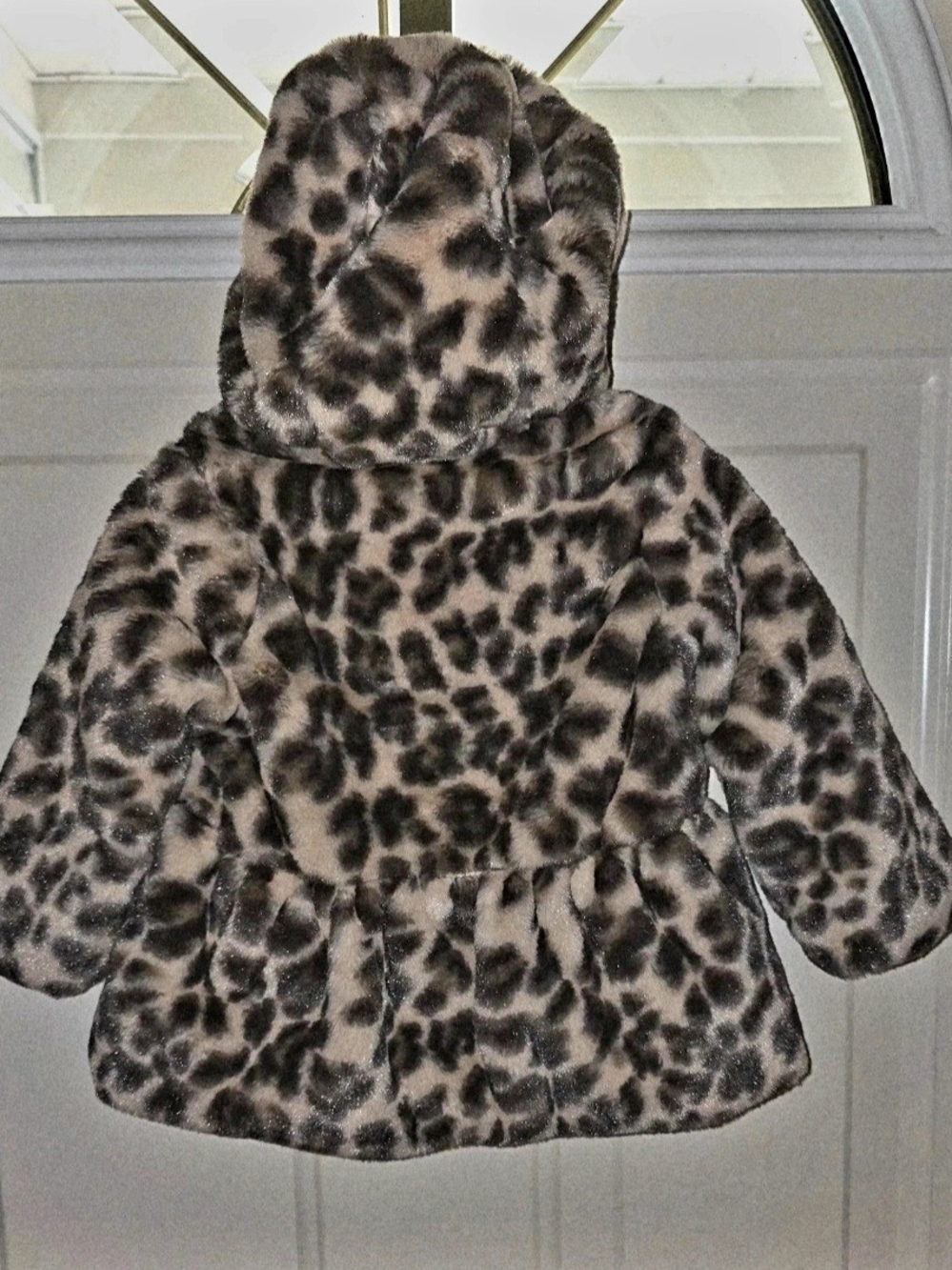 First Impressions Leopard Print Faux Fur Hooded Pea Coat - Beige & Black
